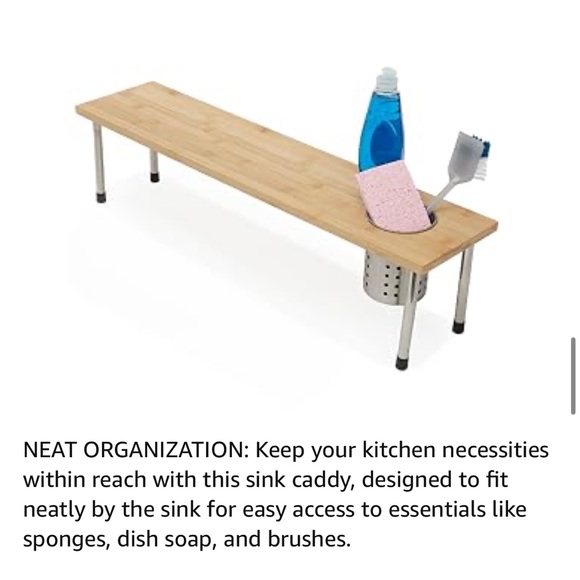 New-Bamboo Kitchen Sink Helper Shelf with Removable stainless utensil cubby - Picture 9 of 11